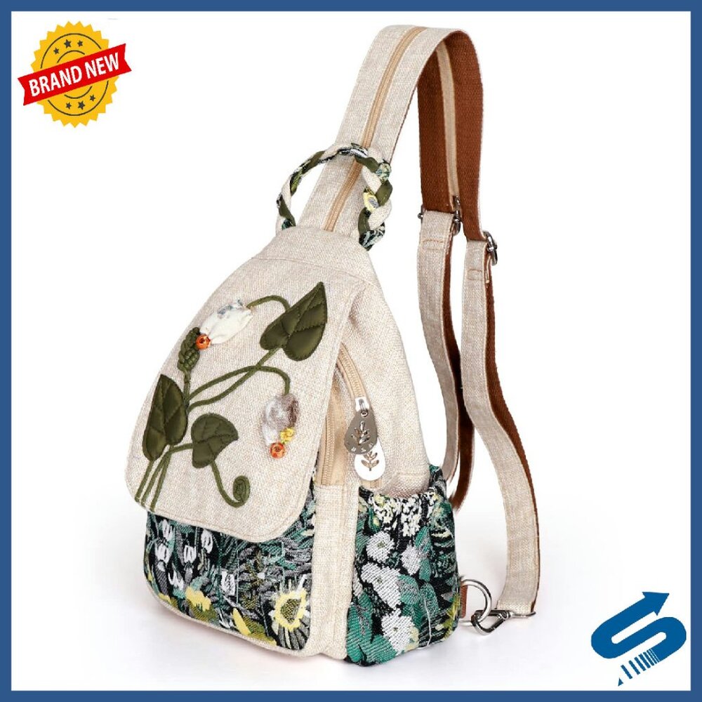 Handcrafted Canvas Convertible Sling Bag Mini Backpack Women's Day Purse